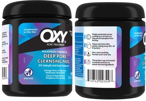 Purchase OXY Acne Medication Cleansing Pads  Daily Defense with Maximum Strength 2% Salicylic Acid (90 pads; Pack of 3) on Amazon.com