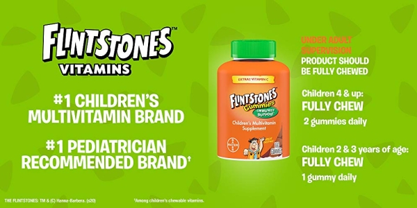 Purchase Flintstones Gummies Children's Multivitamin plus Immunity Support*, Children's Multivitamin Supplement including Vitamins A, C, E and Zinc, 150 Count on Amazon.com