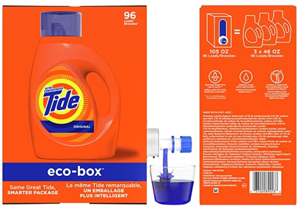 Purchase Tide Laundry Detergent Liquid Eco-Box, Concentrated, Original Scent, 105 oz, HE Compatible, 96 Loads on Amazon.com