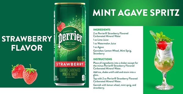 Purchase Perrier Strawberry Flavored Carbonated Mineral Water, 8.45 Fl Oz (30 Pack) Slim Cans on Amazon.com