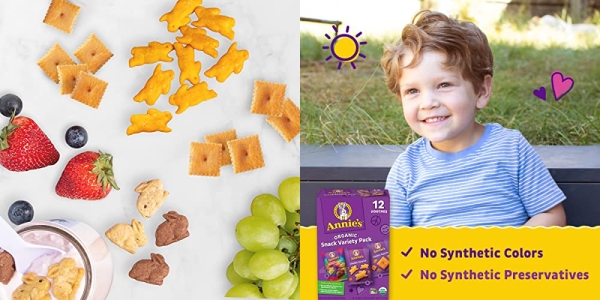 Purchase Annie's Variety Snack Pack, Cheddar Bunnies/Friends Bunny Grahams/Cheddar Squares, Baked Snack Crackers, 12-Count, 11 oz on Amazon.com