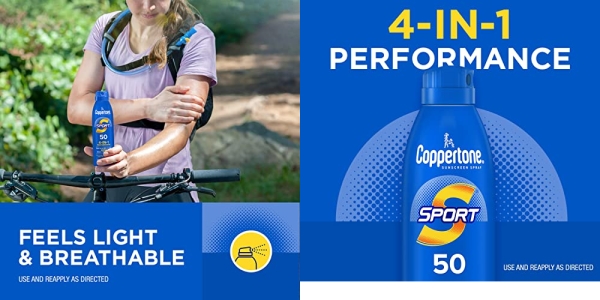Purchase Coppertone SPORT Continuous Sunscreen Spray Broad Spectrum SPF 50 (5.5 Ounce per Bottle, Pack of 2) on Amazon.com