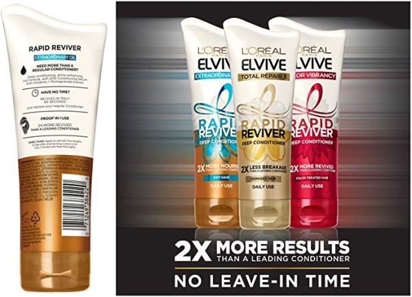 Purchase L'Oreal Paris Elvive Extraordinary Oil Rapid Reviver Deep Conditioner, Hydrates Dry Hair, No Leave-In Time, with Damage Repairing Serum and Hair Oil, 6 oz. on Amazon.com