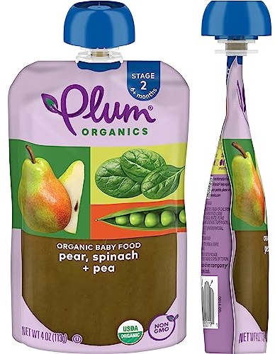Purchase Plum Organics Stage 2, Organic Baby Food, Pear, Spinach and Pea, 4 ounce pouches (Pack of 12) on Amazon.com