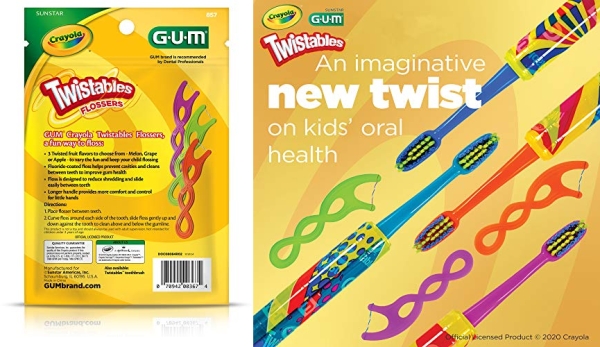 Purchase GUM Crayola Twistables Flossers, Fluoride Coated, Twisted Fruit Flavors, Ages 3+, 75 Count on Amazon.com