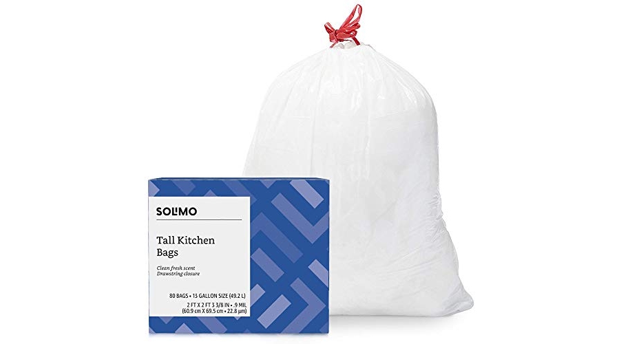 Purchase Amazon Brand - Solimo Tall Kitchen Drawstring Trash Bags, Clean Fresh Scent, 13 Gallon, 80 Count at Amazon.com