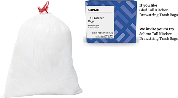 Purchase Amazon Brand - Solimo Tall Kitchen Drawstring Trash Bags, Clean Fresh Scent, 13 Gallon, 80 Count on Amazon.com