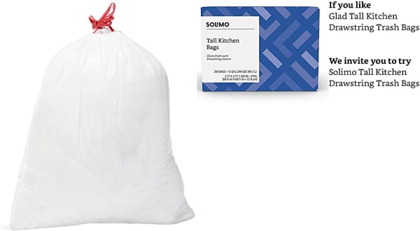 Purchase Amazon Brand - Solimo Tall Kitchen Drawstring Trash Bags, Clean Fresh Scent, 13 Gallon, 200 Count on Amazon.com
