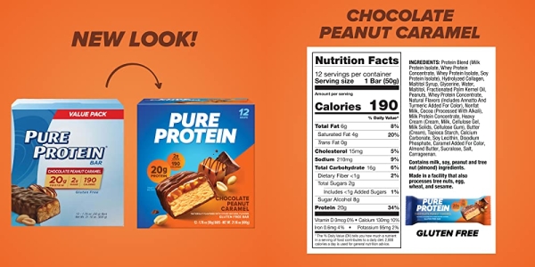 Purchase Pure Protein Bars, High Protein, Nutritious Snacks to Support Energy, Low Sugar, Gluten Free, Chocolate Peanut Caramel, 1.76oz, 12 Pack on Amazon.com