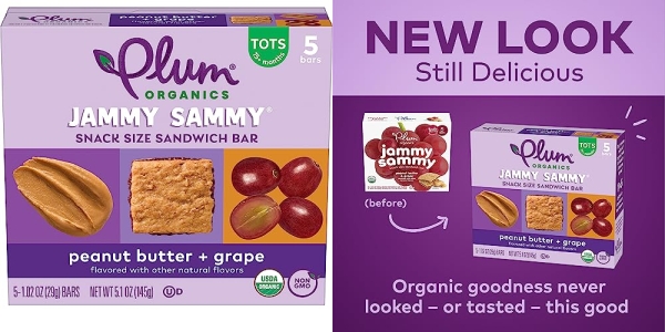 Purchase Plum Organics Jammy Sammy, Organic Kids Snack Bar, Peanut Butter & Grape, 5.1 oz, 5 bars (Pack of 6) on Amazon.com