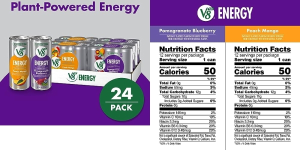 Purchase V8 +Energy Variety Pack, Healthy Energy Drink, Pomegranate Blueberry and Peach Mango, 8 Oz Can (4 Packs of 6, Total of 24) on Amazon.com