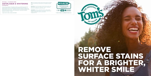 Purchase Tom's of Maine Fluoride-Free Antiplaque & Whitening Toothpaste, Whitening Toothpaste, Natural Toothpaste, Peppermint, 5.5 Ounce, 2-Pack on Amazon.com