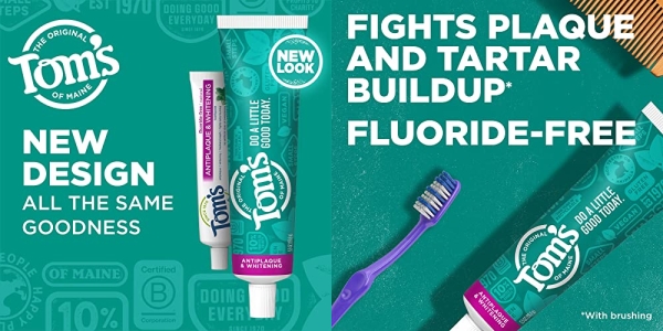 Purchase Tom's of Maine Fluoride-Free Antiplaque & Whitening Toothpaste, Whitening Toothpaste, Natural Toothpaste, Peppermint, 5.5 Ounce, 2-Pack on Amazon.com