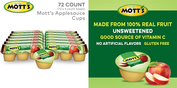 Purchase Mott's Unsweetened Applesauce, 3.9 Ounce Cup, 6 Count (Pack of 12) on Amazon.com