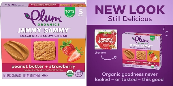 Purchase Plum Organics Jammy Sammy, Organic Kids Snack Bar, Peanut Butter & Strawberry, 5 bars x 1.02 oz (Pack of 6) on Amazon.com