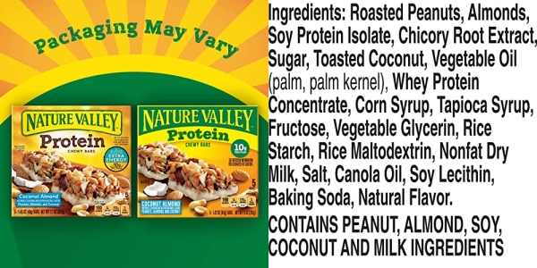 Purchase Nature Valley Chewy Granola Bar, Protein, Coconut Almond, Gluten Free, 5 Bars - 1.4 oz on Amazon.com