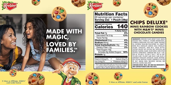 Purchase Keebler Chips Deluxe, Mini Cookies, Rainbow, with M&M's Mini Chocolate Candies, (20 Count of 1 Oz Pouches) 20 Oz on Amazon.com