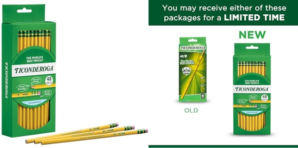 Purchase TICONDEROGA Pencils, Wood-Cased, Unsharpened, Graphite #2 HB Soft, Yellow, 48-Pack on Amazon.com