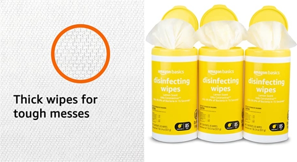 Purchase Amazon Brand - Solimo Disinfecting Wipes, Lemon Scent, Sanitizes/Cleans/Disinfects, 75 Count (Pack of 3) on Amazon.com