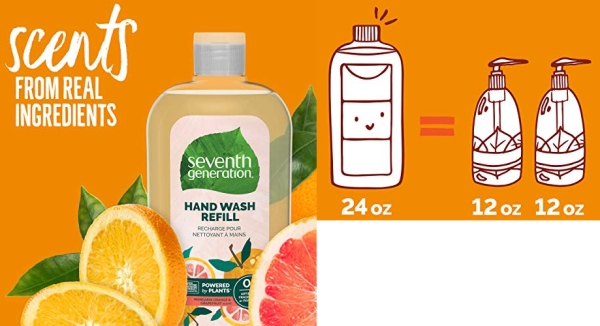 Purchase Seventh Generation Hand Wash Refills, Mandarin Orange & Grapefruit, 24 oz, 3 Pack on Amazon.com