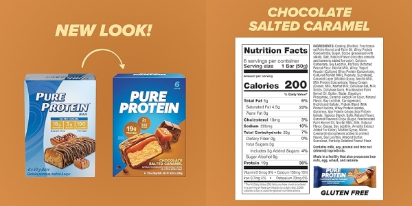 Purchase Pure Protein Bars, High Protein, Nutritious Snacks to Support Energy, Low Sugar, Gluten Free, Chocolate Salted Caramel, 1.76oz, 6 Pack on Amazon.com