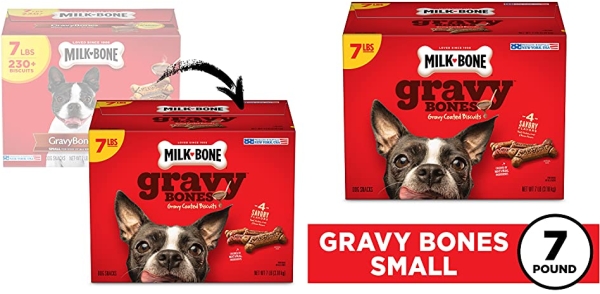 Purchase Milk-Bone Gravy Bones Dog Biscuits, 4 Meaty Flavors with 12 Vitamins & Minerals on Amazon.com