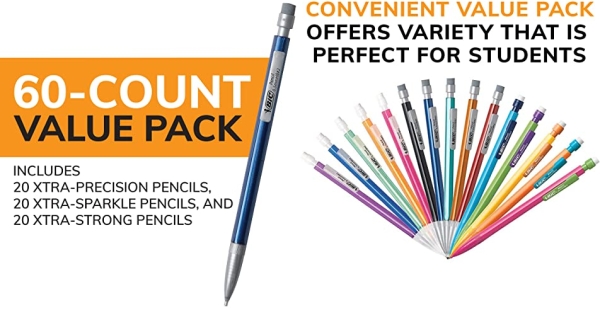 Purchase BIC Mechanical Pencil Variety Pack, Assorted Size, 0.5mm, 0.7mm, 0.9mm, 60-Count on Amazon.com