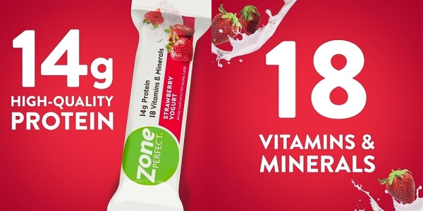 Purchase Zone PERFECT Protein Bars, Strawberry Yogurt, 14g of Protein, Nutrition Bars with Vitamins & Minerals, Great Taste Guaranteed, 36 Bars on Amazon.com
