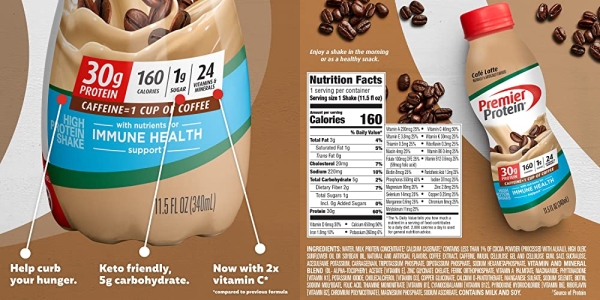 Purchase Premier Protein Shake, Cafe Latte, 30g Protein, 1g Sugar, 24 Vitamins & Minerals, Nutrients to Support Immune Health 11.5 fl oz, 12 Pack on Amazon.com