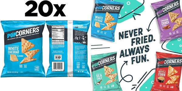 Purchase Popcorners Snack Pack Gluten Free Chips, White Cheddar, 1oz (20 Pack) on Amazon.com