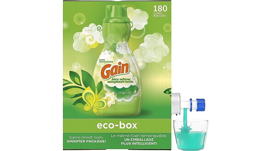 Purchase Gain Eco-Box Liquid Fabric Softener, Original Scent, 105 fl oz, 180 Loads, Ultra Concentrated at Amazon.com
