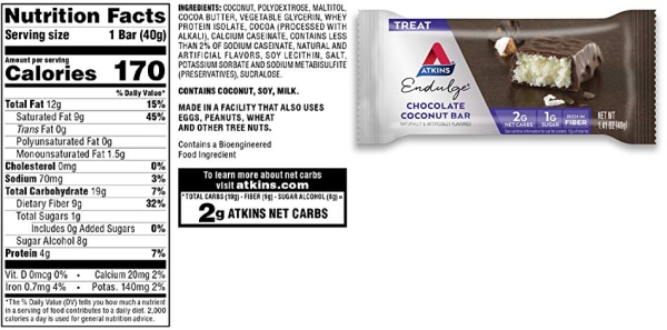 Purchase Atkins Endulge Treat, Chocolate Coconut Bar, Keto Friendly, 10 Count (Value Pack) on Amazon.com