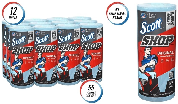 Purchase Scott Shop Towels Original, Blue, 55 Sheets/Standard Roll, 12 Rolls/Case, 660 Towels/Case on Amazon.com