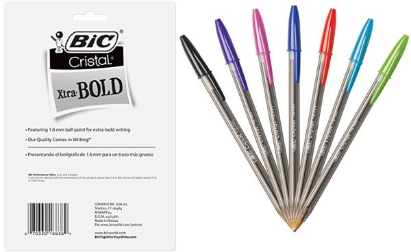 Purchase BIC Cristal Xtra Bold Fashion Ballpoint Pen, Bold Point (1.6mm), Assorted Colors, 24-Count on Amazon.com