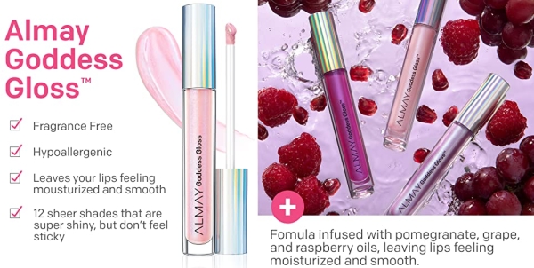 Purchase Lip Gloss by Almay, Non-Sticky Lip Makeup, Holographic Glitter Finish, Hypoallergenic, 200 Angelic, 0.9 Oz on Amazon.com