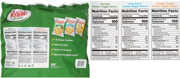 Purchase Sensible Portions Garden Veggie Straws Variety Pack, Sea Salt, Zesty Ranch & Cheddar Cheese, 0.75 Oz (Pack of 12) on Amazon.com