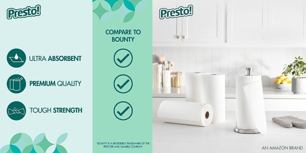 Purchase Amazon Brand - Presto! Flex-a-Size Paper Towels, Huge Roll, 6 Count = 19 Regular Rolls on Amazon.com