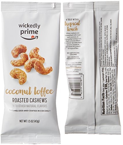 Purchase Amazon Brand - Wickedly Prime Roasted Cashews, Coconut Toffee, Snack Pack, 1.5 Ounce (Pack of 15) on Amazon.com