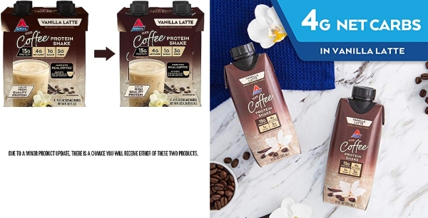 Purchase Atkins Iced Coffee Vanilla Latte Protein Shake, Keto-Friendly and Gluten Free, 11 Fl Oz, Pack of 12 on Amazon.com
