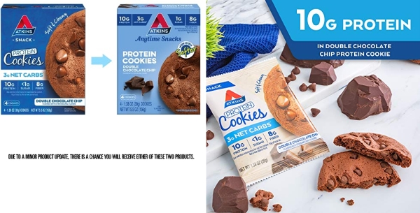 Purchase Atkins Protein Cookie Double Chocolate Chunk, 1.38 Ounce (Pack of 4) on Amazon.com