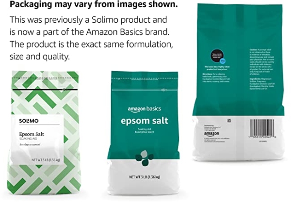 Purchase Amazon Brand - Solimo Epsom Salt Soaking Aid, Eucalyptus Scented, 3 Pound on Amazon.com