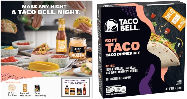 Purchase Taco Bell Soft Taco Dinner Kit with 10 Soft Tortillas, Taco Bell Mild Sauce & Seasoning, 14.6 oz Box on Amazon.com