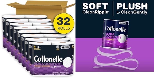 Purchase Cottonelle Ultra Comfort Toilet Paper with Cushiony CleaningRipples Texture, 32 Family Mega Rolls on Amazon.com