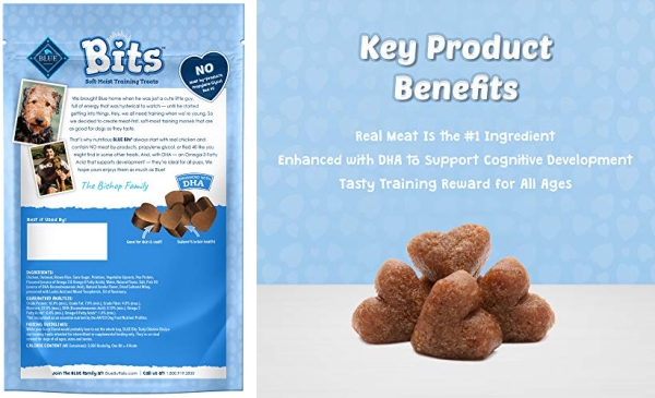 Purchase Blue Buffalo BLUE Bits Natural Soft-Moist Training Dog Treats, Chicken Recipe 4-oz bag on Amazon.com