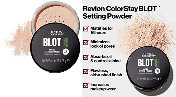 Purchase Revlon ColorStay Blot Face Powder, Mattifying, Blurring & Oil Absorbing Setting Powder, Absorb Sebum, Blurs Imperfections and Reduces Pore Appearance, 0.5 oz on Amazon.com