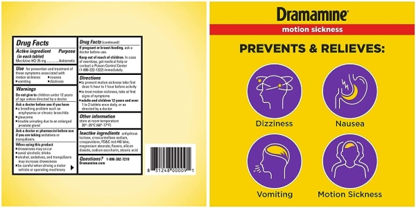 Purchase Dramamine Motion Sickness Less Drowsy Chewable, Raspberry Cream Flavored, 12 Count, 2 Pack on Amazon.com