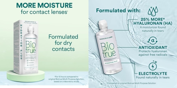 Purchase Biotrue Hydration Plus Contact Lens Solution, Multi-Purpose Solution for Soft Contact Lenses, Lens Case Included, 10 Fl Oz (Pack of 2) on Amazon.com