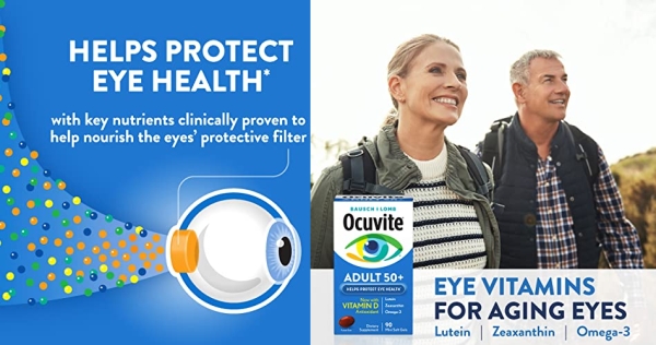 Purchase Ocuvite Eye Vitamin & Mineral Supplement, Contains Zinc, Vitamins C, E, Omega 3, Lutein, & Zeaxanthin, Bausch & Lomb Ocuvite Adult 50+ Eye Vitamin & Mineral Softgels, 50 Count on Amazon.com