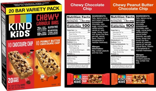 Purchase KIND KIDS Chewy Granola Bars, Chocolate Chip and Peanut Butter Chocolate Chip, Variety Pack, 0.81 oz (20 Count) on Amazon.com