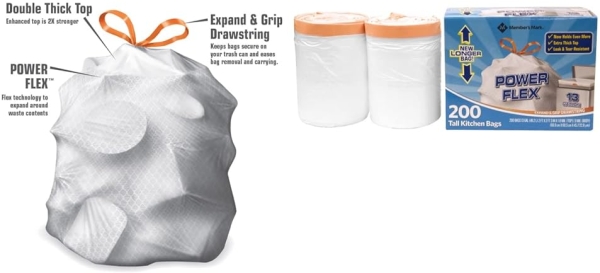 Purchase Member's Mark Power Flex Tall Kitchen Drawstring Bags, 200 Count on Amazon.com